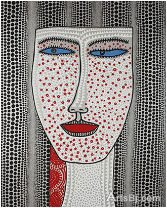 草间弥生《蓝眼睛的外国人》（In a foreign country of blue eyed people），丙烯油画，227.3x181.8cm，2011