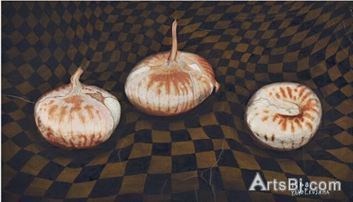 草间弥生《洋葱》（Onions），纸上油彩，35.9x59cm，1948