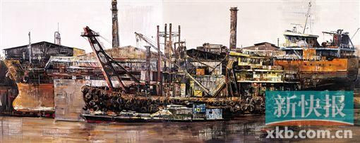 ■罗灵《造船厂之一》,390cm×175cm