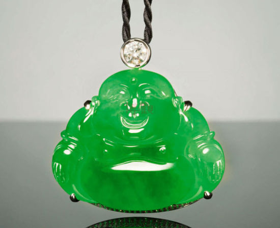 Lot 11504-18k-金镶嵌玻璃种翡翠佛公挂件