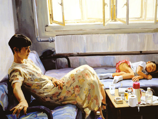 这是喻红的油画作品《1996 年30 岁》局部，隶属《目击成长》系列