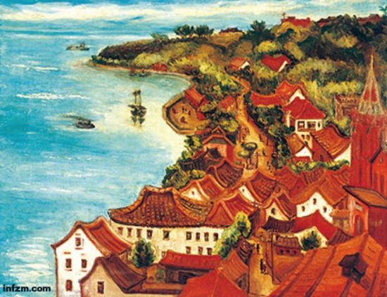 陈澄波（1895—1947）画作《淡水夕照》，2007 年于香港国际拍卖会上以2.15亿新台币拍出，创台湾画家油画的最高价。 （陈澄波/图）