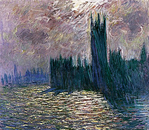 莫奈《伦敦，国会大厦，泰晤士河倒影》