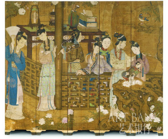 清十八世紀 美人图五扇屏风 （香港苏富比）