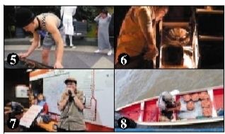 图5至图8分别为：俄罗斯莫斯科街头的小丑艺人，以色列特拉维夫的交通信号灯维修工，美国波士顿地铁站的音乐人，以及巴西亚马孙河上的捕虾者。