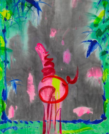 这幅《傲》是黄志超的得意之作，说是取意范宽的《溪山行旅图》。