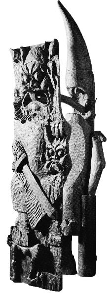 李瑞生的作品嬉笑怒骂，大刀阔斧，不拘细节，带给观者的是心灵的共鸣和震颤。图为1993年木雕《钟馗先生的舌头》。