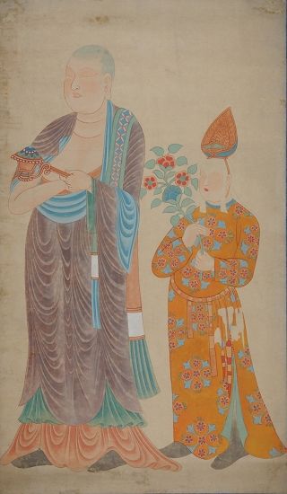张大千临摹的敦煌壁画西夏高僧与回鹘人供养像