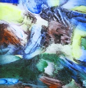 李林洪的瓷板画是由色彩、块画和排线组成的洪荒世界，充满生命活力和艺术感染力。