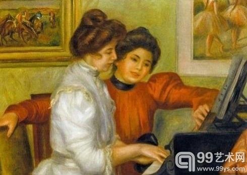 雷诺阿的《钢琴边的伊沃娜和克里斯蒂娜》(1897)，巴黎橘园博物馆收藏