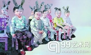 《扮兔子的孩子们》 210cm×345cm 布面油画 2010年