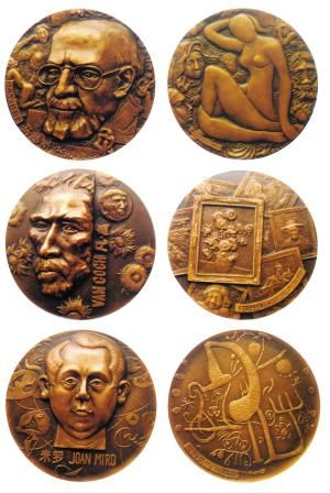 ■艺术界名人大铜章(马蒂斯大铜章、梵高大铜章、米罗大铜章)（直径80毫米）