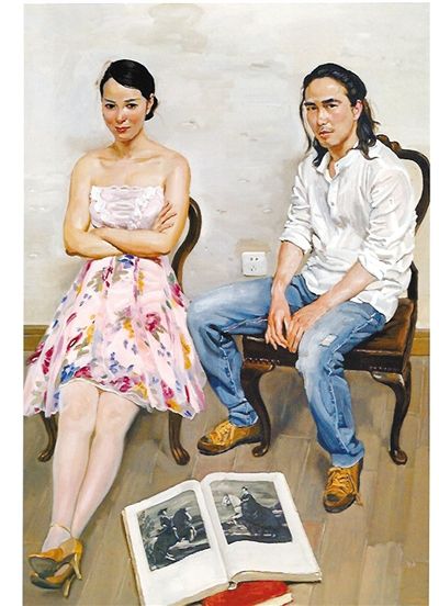 陈丹青作品《油画院学员在墙角边之三》。