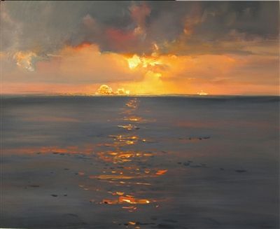 《南沙写生——夕阳东门礁》100cm×80cm布面油画2012年作