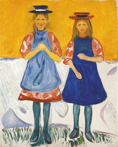 《穿蓝色围裙的两个小女孩》（1904年-1905年），布面油画，115.5×93cm 版权所有：蒙克博物馆