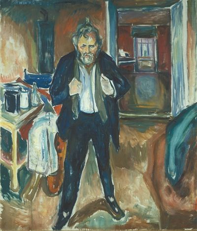 《不眠夜：内心焦虑的自画像》（1920年），布面油画，150×129cm 版权所有：蒙克博物馆