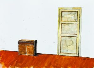 《黄色门与柜子》 39cm×54cm 纸上水粉、水彩 2013年