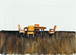 《餐桌》 40cm×55cm 纸上水粉、水彩 2013年