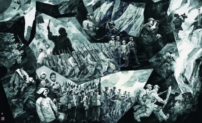 太行烽火（国画） 407×640厘米 2009年 王迎春 杨力舟