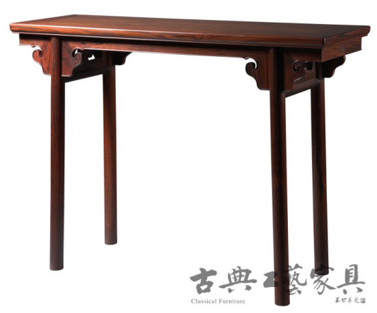 红酸枝夹头榫云头纹独板平头案