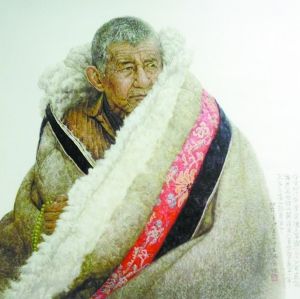 《藏族老人》68×68cm
