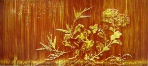 潘西凤制留青菊石图笔筒（展开图）