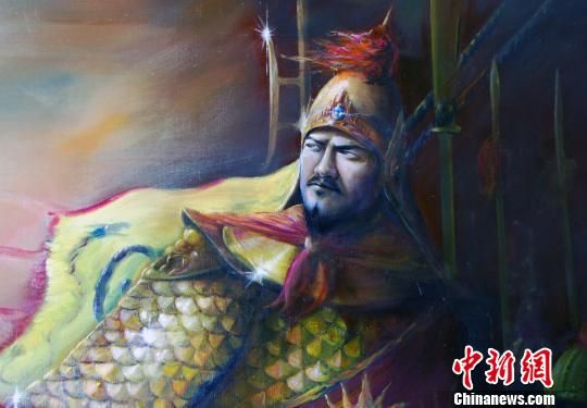 2月16日，台湾画家杨炳辉笔下英武的郑成功画像。　陈立宇　摄