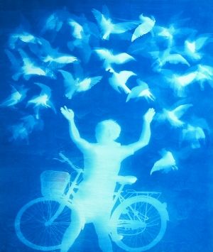 《鸽子-2》（局部） 纯棉布蓝晒 2011年