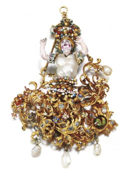 黄金、巴洛克珍珠、珐琅和钻石吊坠，意大利南部，17世纪