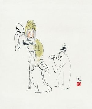 　　北京画院藏关良1953年作《戏剧人物》(贵妃醉酒)