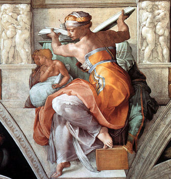 米开朗琪罗（1475―1564），《利比亚女先知》，作于l511年，拱顶装饰画，395×380cm，西斯廷礼拜堂壁画（梵蒂冈）。