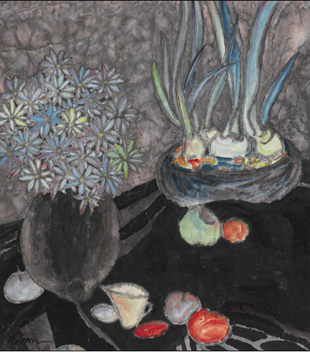 杨佴旻《未开的水仙和野菊花》63 x 55cm  1997年作 纸本设色