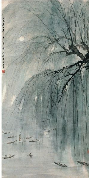 傅抱石 春夜玄武湖 140×70cm 1957年