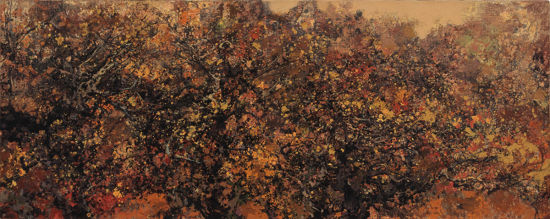 洪凌，《織錦》，布面油畫，60×140cm，2013。Hong+Ling,+Brocad...