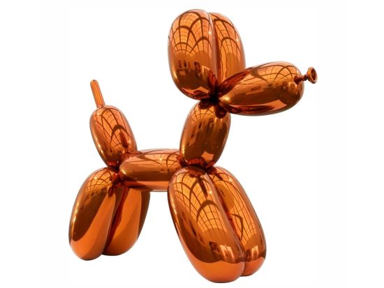 杰夫昆斯《Balloon Dog》1994=2000年. 307.3厘米×363.2厘米×114.3厘米，有蓝色、品红色、金黄色、红色和黄色五个版本