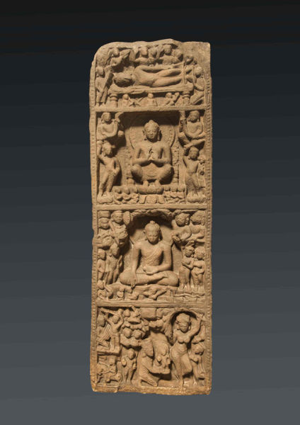 　　《佛传故事》笈多时期，约公元 5 世纪，北方邦鹿野苑，砂岩，92×32×11 厘米，加尔各答印度博物馆藏