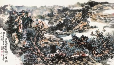 东坡涨新绿（国画）80×140厘米  2010年  买鸿钧