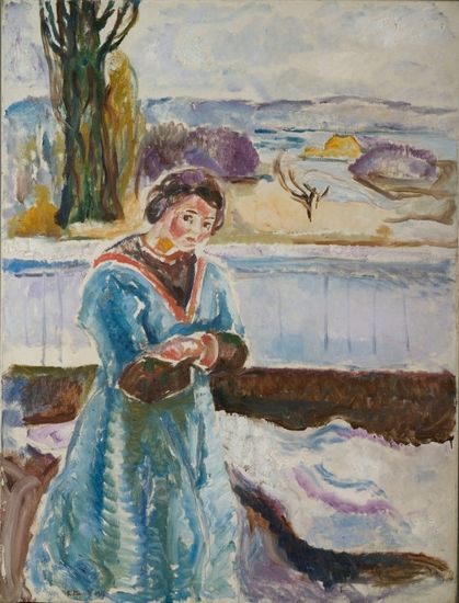 蒙克1913-1915年作品《交叉双臂的站立女子》