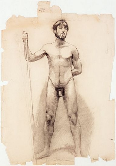 蒙克1889年作品《拿棍子的站立男裸体》