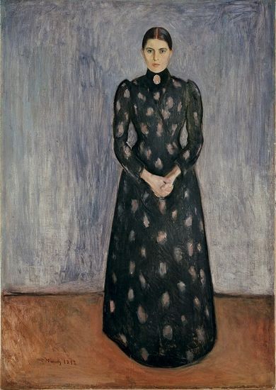 蒙克1892年作品《穿黑紫色连衣裙的英格》