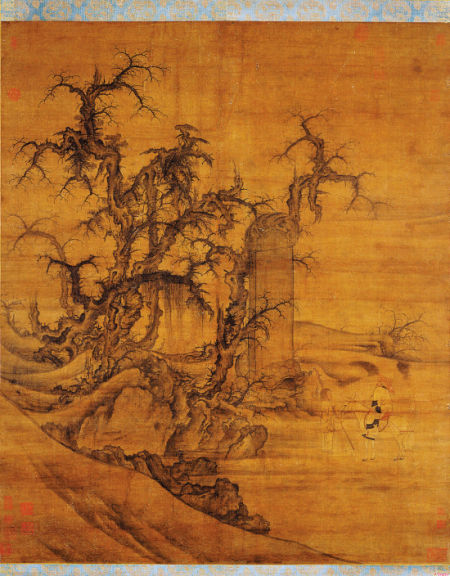 宋代李成、王晓合画的《读碑窠石图》