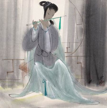 　　林风眠 　　吹笛 　　设色纸本 　　镜心 　　34.8×34.2cm,约1.0平尺 　　RMB 800,000– 1,200,000