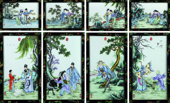 民国 汪晓棠 粉彩人物瓷板一组八件 成交价：333.5万元