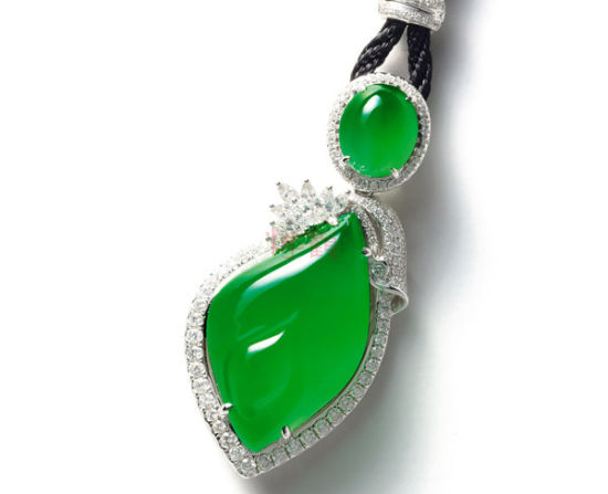 12964-18k-金镶满绿翡翠金枝玉叶吊坠