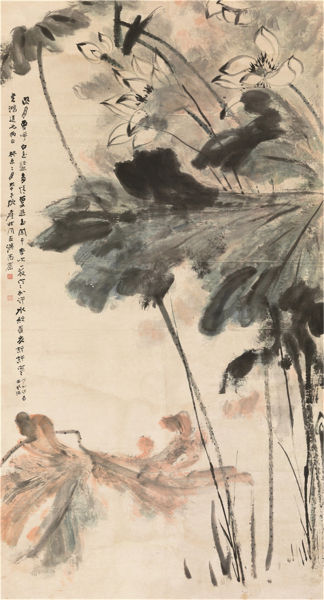　　张大千(1899-1983) 明月清荷 　　纸本立轴 1943年作