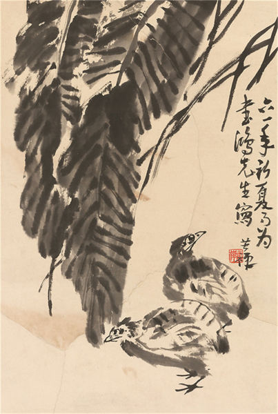 　　李苦禅(1899-1983) 鹌鹑 　　纸本立轴 1961年作