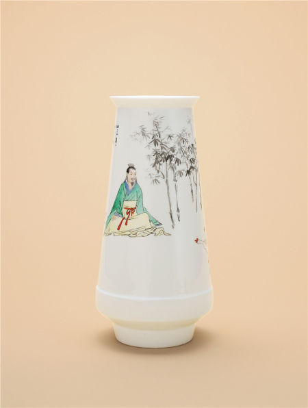 当代 王锡良 粉彩山阴道士换鹅归图瓶