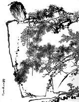 潘天寿《鹰石山花图》