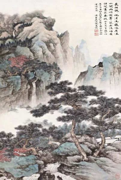 　　Lot.115 吴湖帆翠岚居隐 立轴 设色纸本 1943年作 108.5×53cm. 约5.2平尺