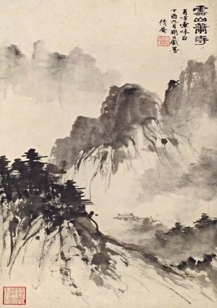 　Lot.112 吴湖帆 云山萧寺 　　立轴 水墨纸本 1957年作 　　47.5×26cm. 约1.1平尺